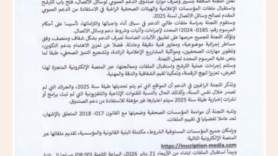 Photo of صندوق دعم الإعلام يفتح باب استقبال الملفات للدعم العمومي 2025